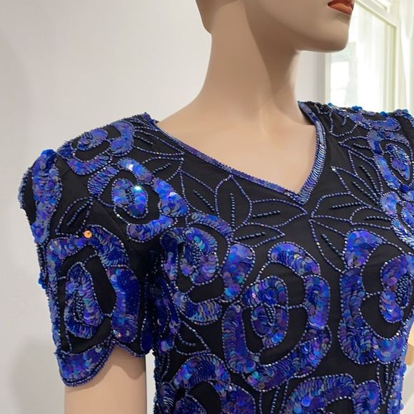 Vintage Blue Beaded Sequin Top - Picture 11 of 17